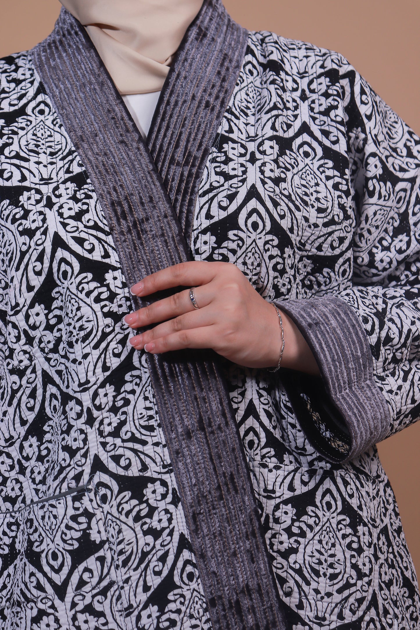 Reversible Velvet Ikat Coat — Silver & Golden — Hand-Embroidered