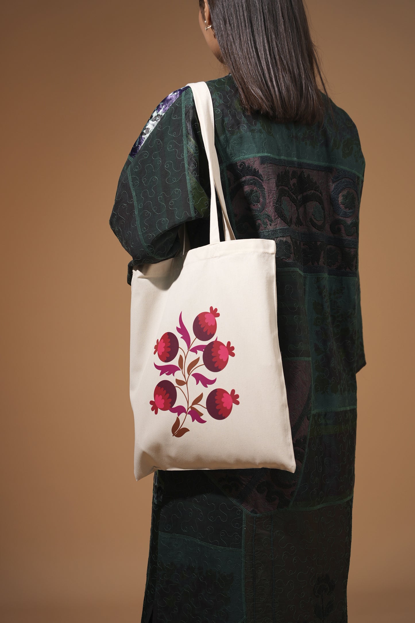 Cotton Tote Bag with Red Pomegranate Design