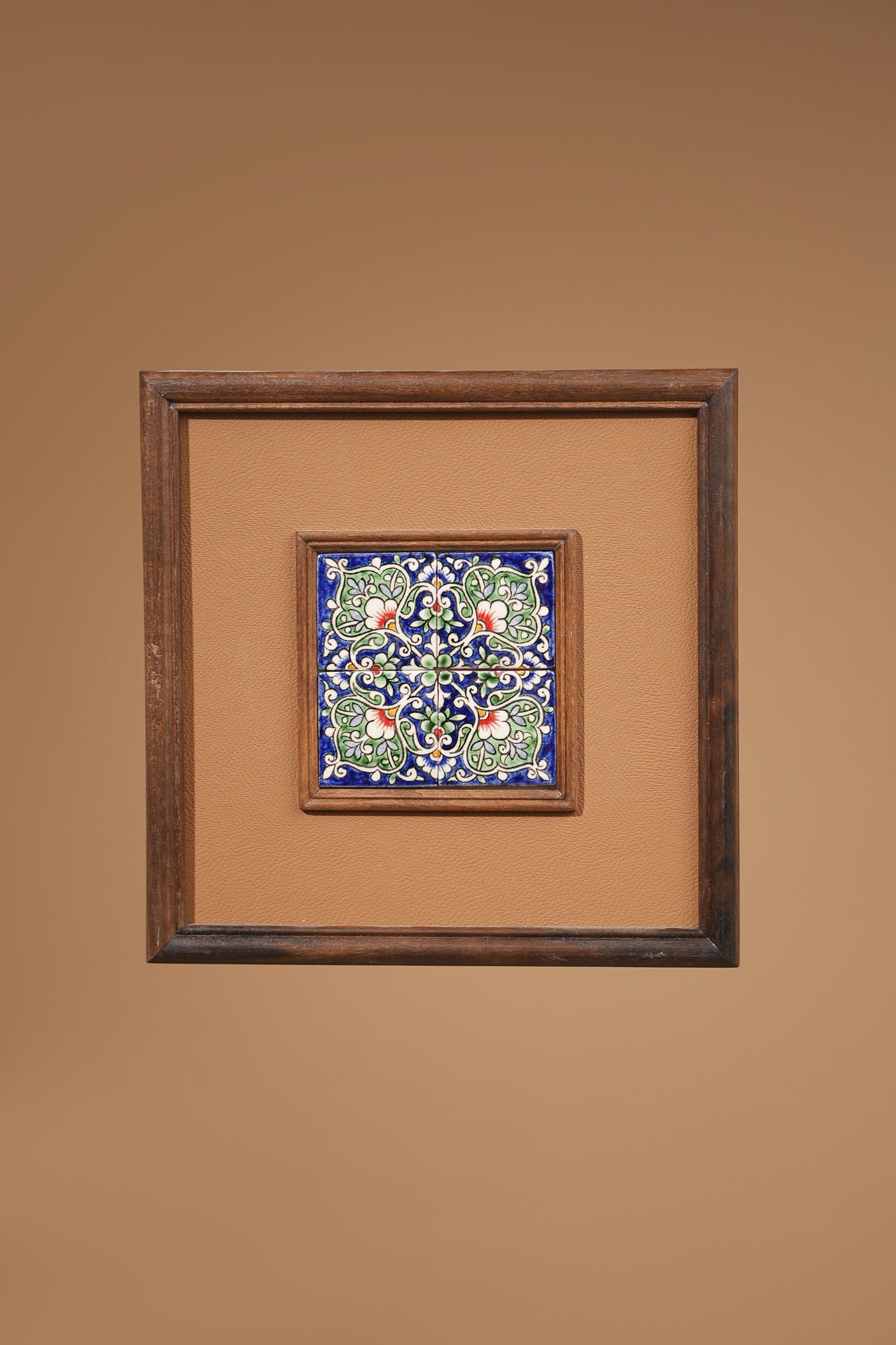 Wooden Wall Décor with Handcrafted Ceramic Tile