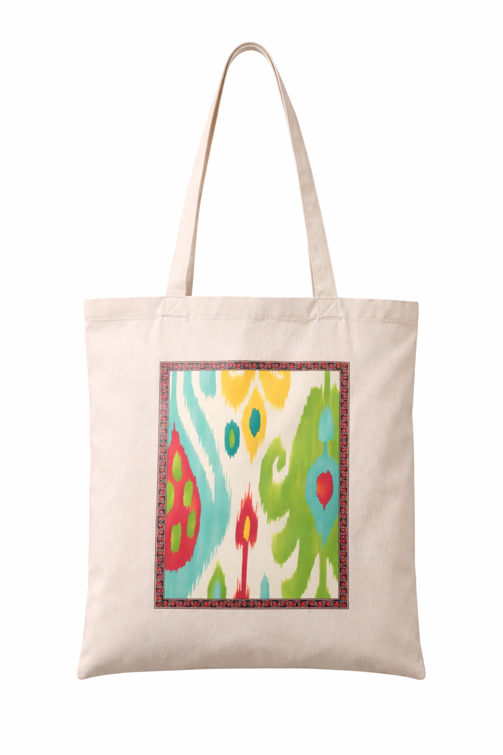 Cotton Tote Bag with Fresh Green & Yellow Ikat Print