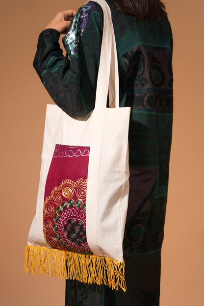 Emerald Velvet Patchwork Long Coat — Hand-Embroidered — Includes Matching Tote Bag