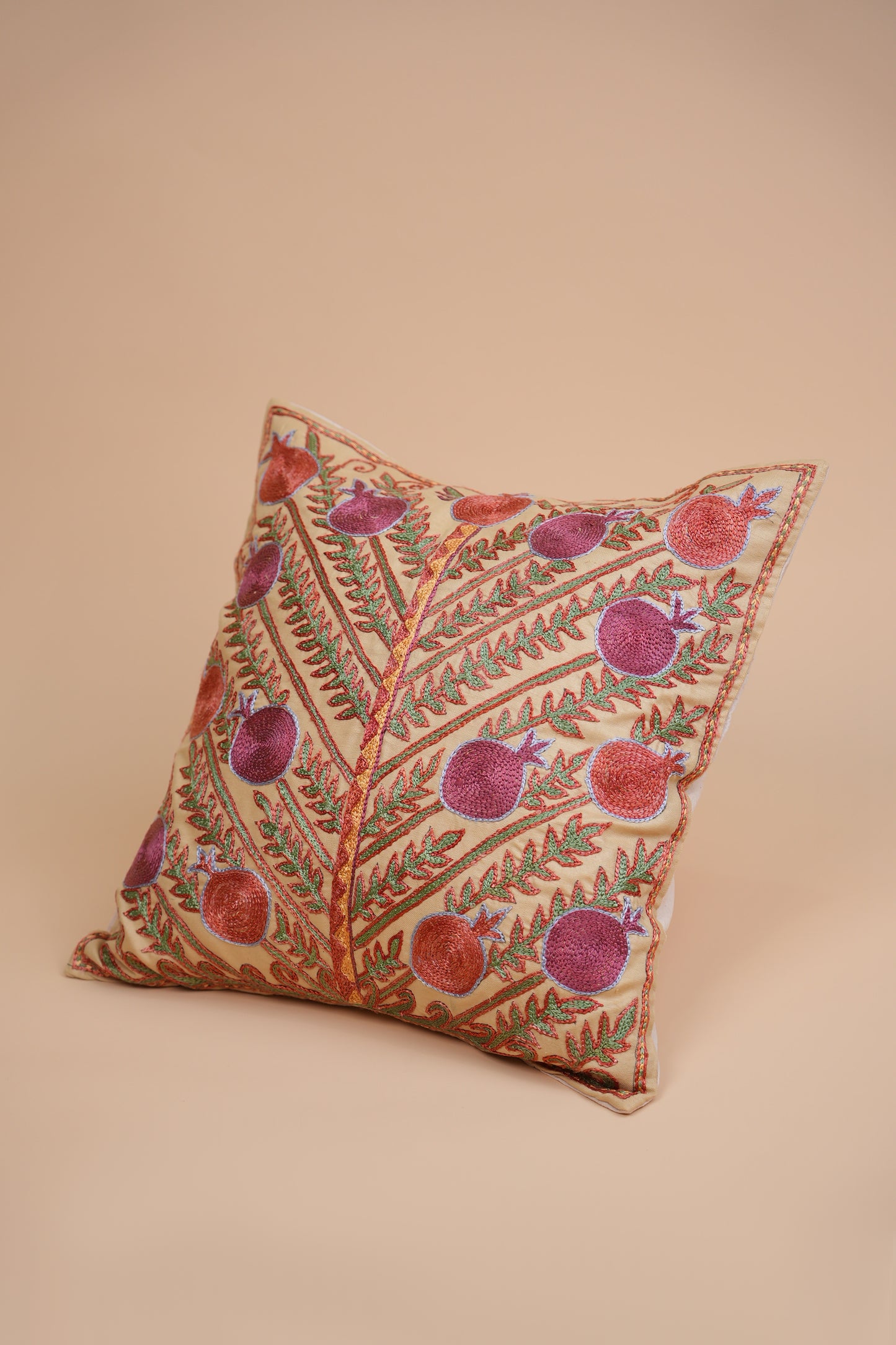 Hand-Embroidered Pomegranate Design Pillow Case