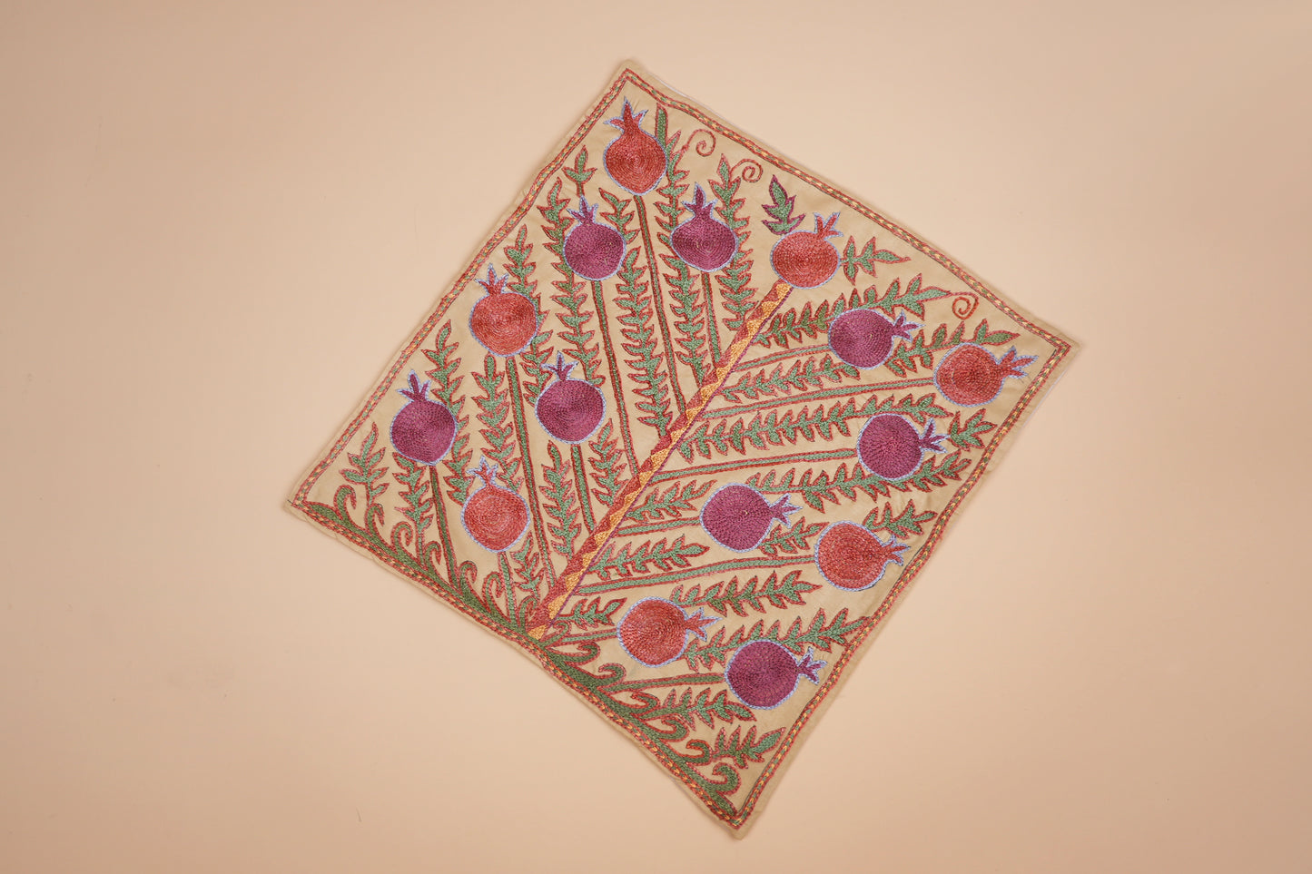 Hand-Embroidered Pomegranate Design Pillow Case