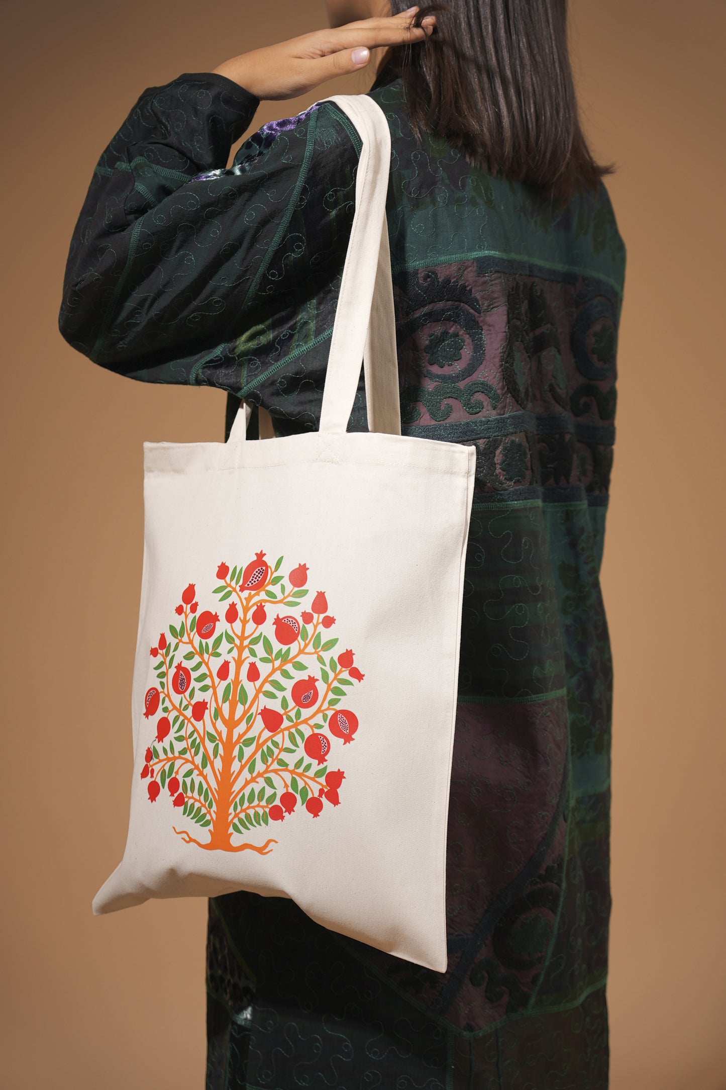 Cotton Tote Bag with Pomegranate Tree Print
