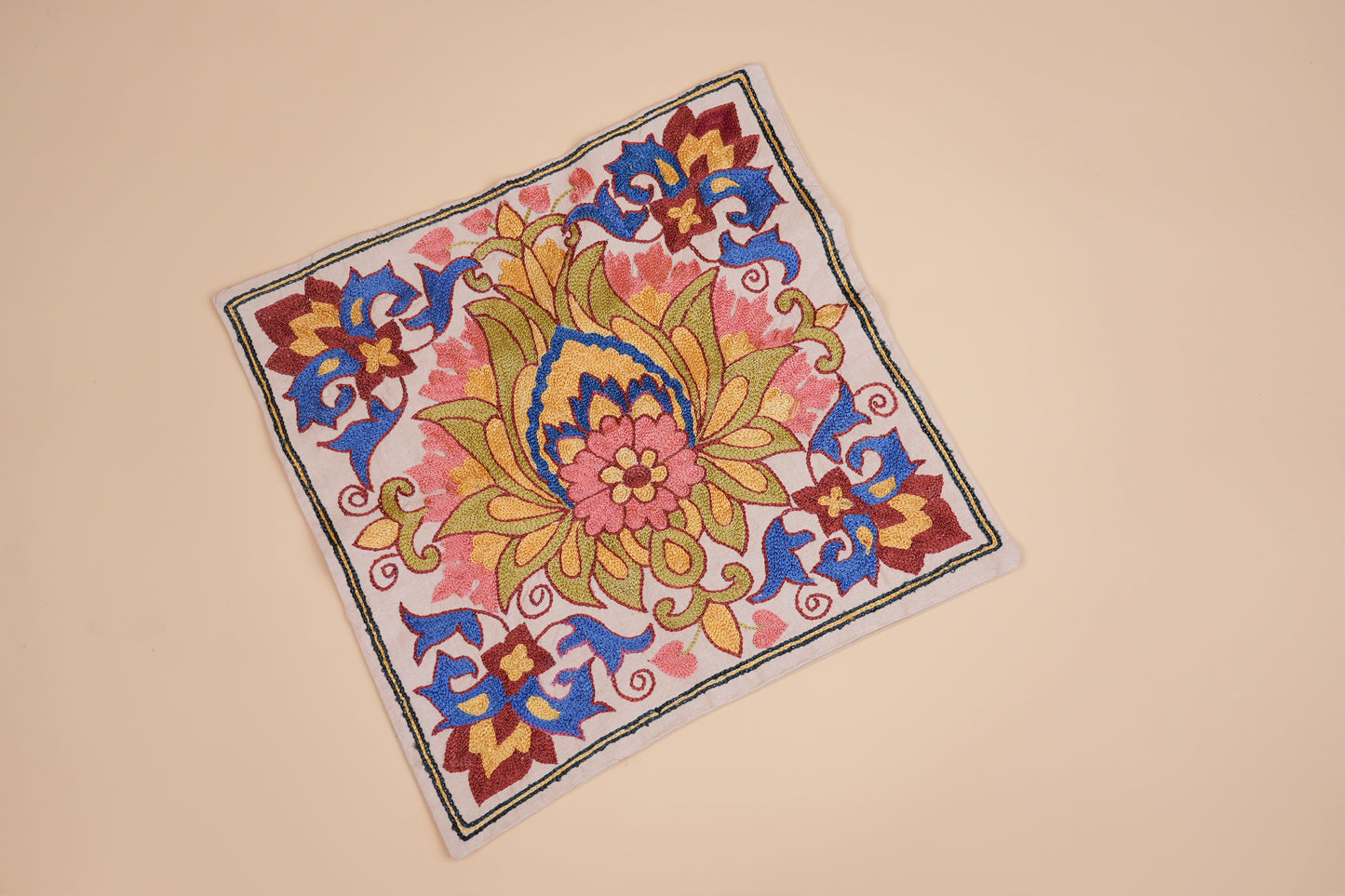 Hand-Embroidered Decorative Pillow Case – Floral Suzani Design