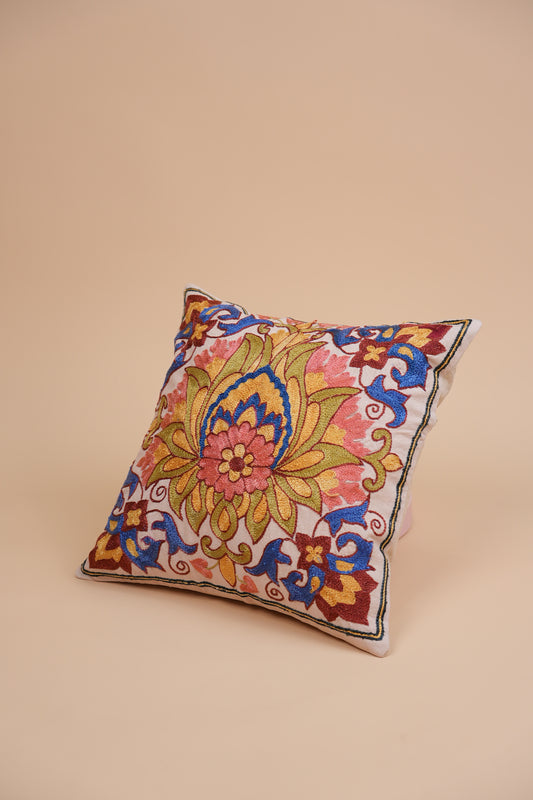 Hand-Embroidered Decorative Pillow Case – Floral Suzani Design