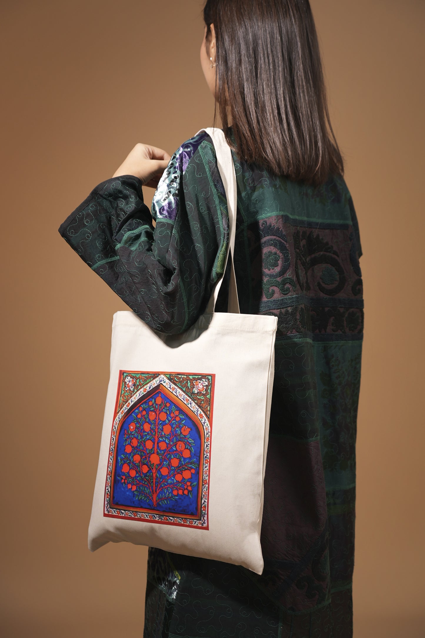 Cotton Tote Bag with Pomegranate Tree Artwork Design