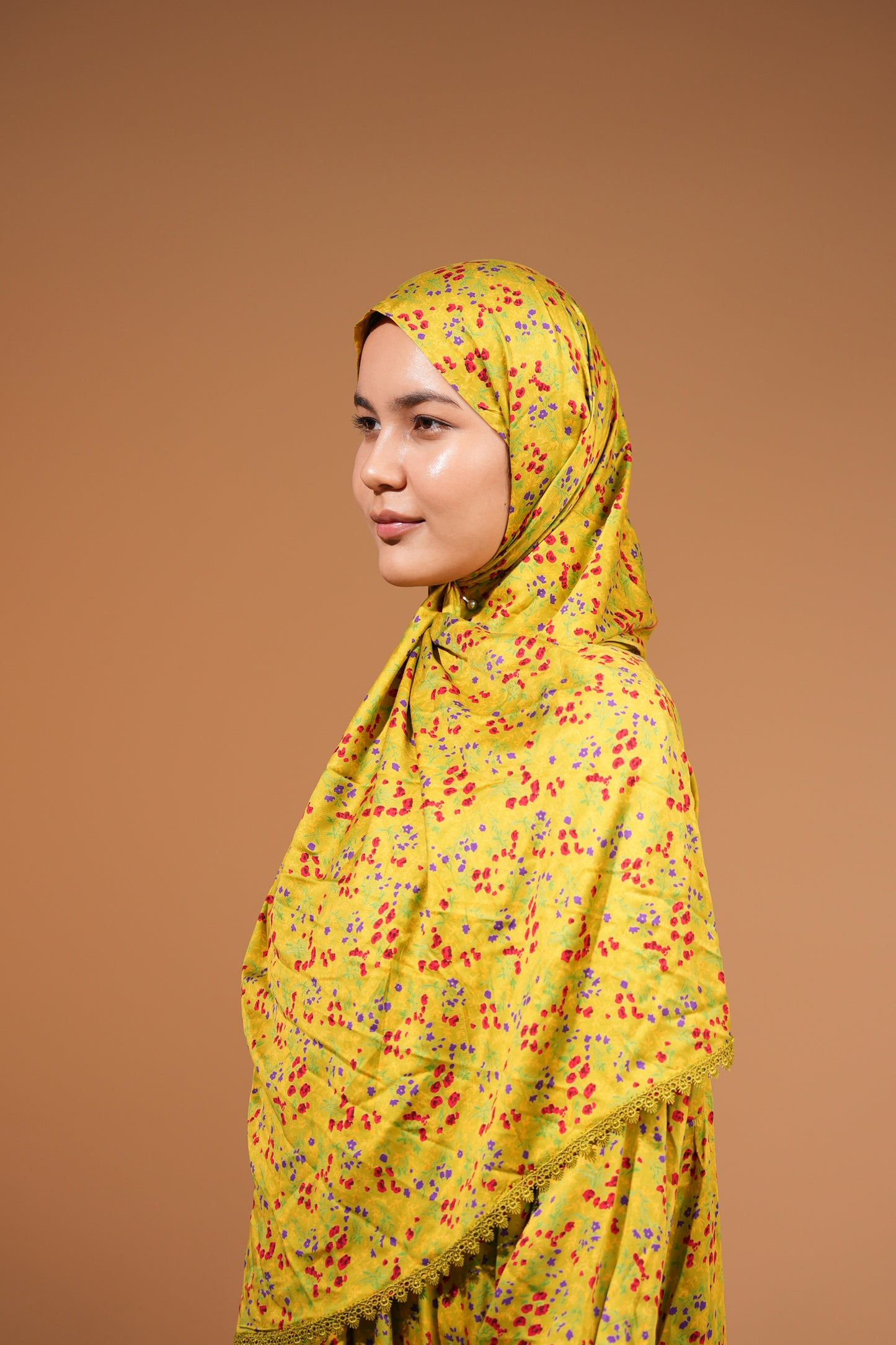 Green Modest Maxi Dress with Built-In Scarf