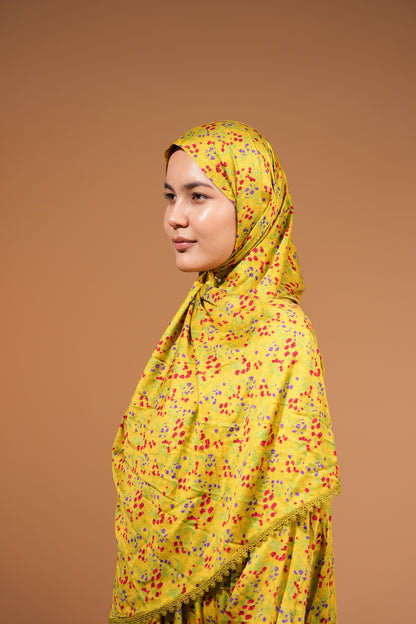 Green Modest Maxi Dress with Built-In Scarf