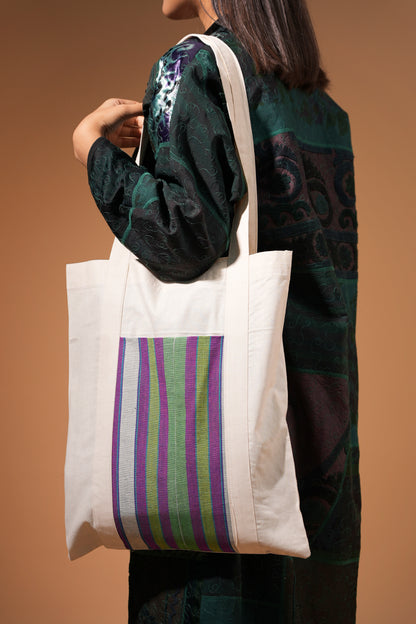 Sac fourre-tout en coton écologique avec motif rayé tissé à la main