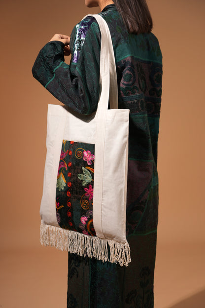 Emerald Floral Patchwork Long Coat — Hand-Embroidered — Includes Matching Tote