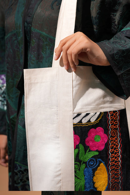 Handmade Embroidered Shopper Tote – Cotton Bag with Colorful Floral Design