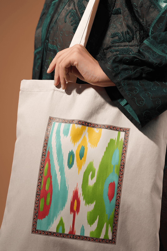 Cotton Tote Bag with Fresh Green & Yellow Ikat Print