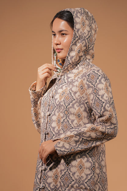 Reversible Chapan with Hood - Floral Suzani Design — Hand-Embroidered — Includes Matching Tote