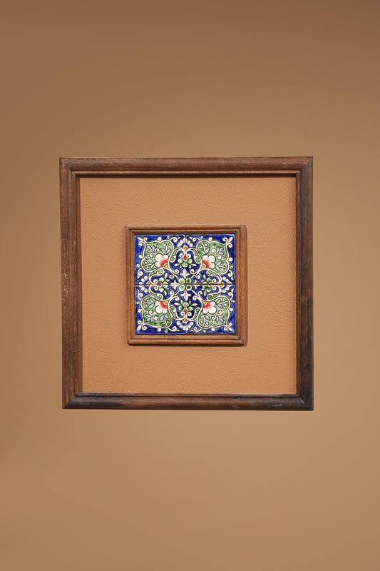Wooden Wall Décor with Handcrafted Ceramic Tile