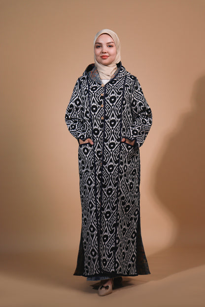 Reversible Chapan with Hood – Ikat Design — Hand-Embroidered — Includes Matching Tote