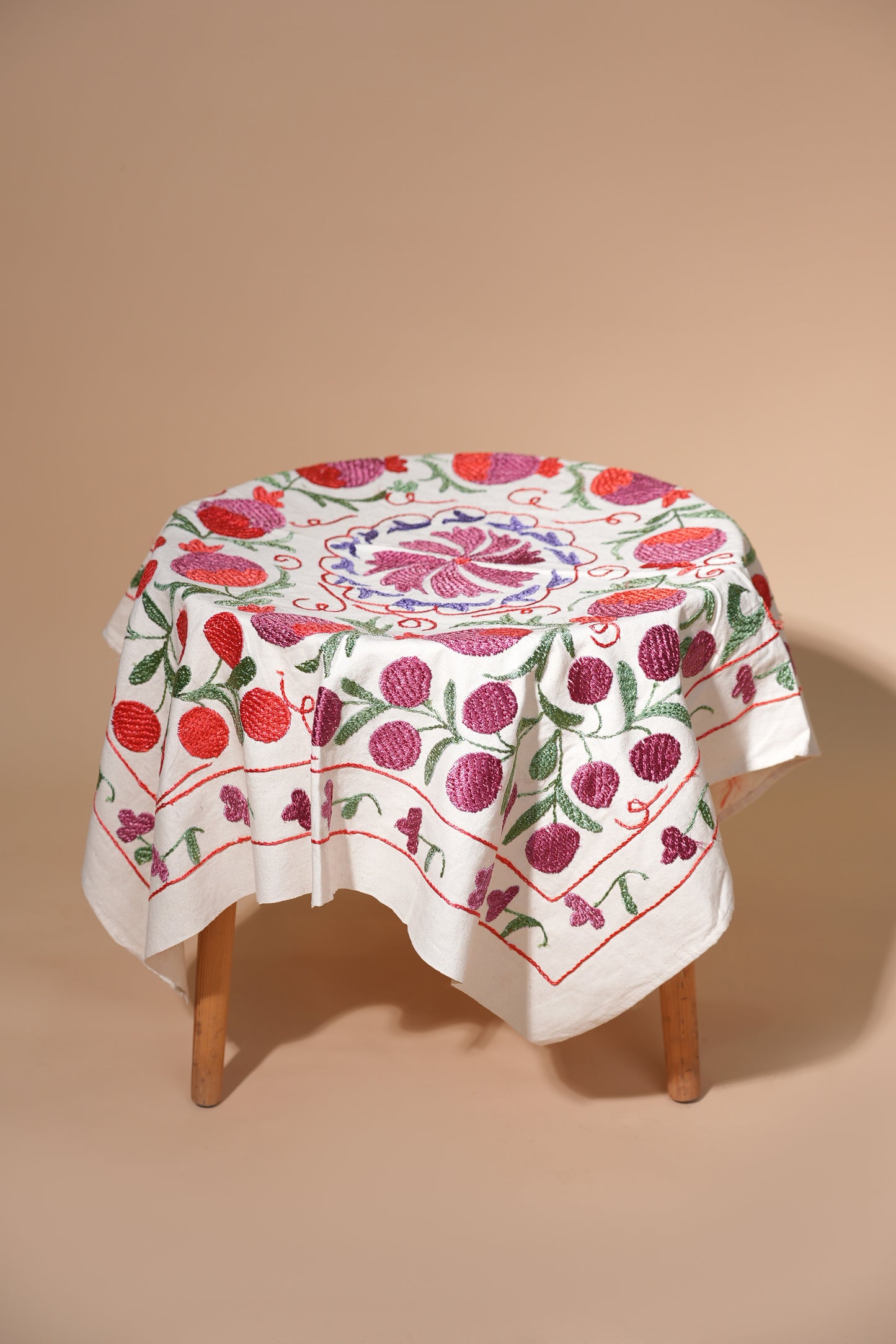 Hand-Embroidered Pomegranate Tablecloth