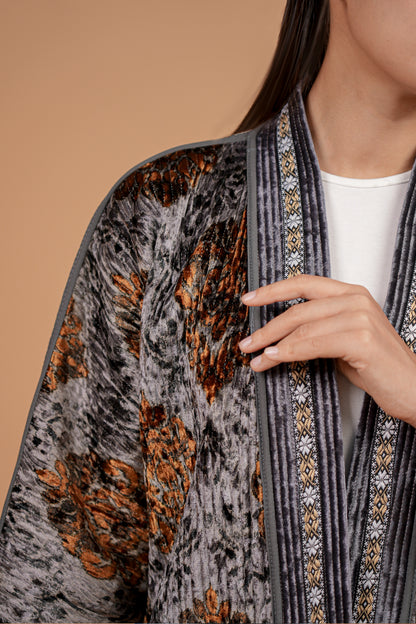 Reversible Velvet Ikat Coat — Silver & Golden — Hand-Embroidered