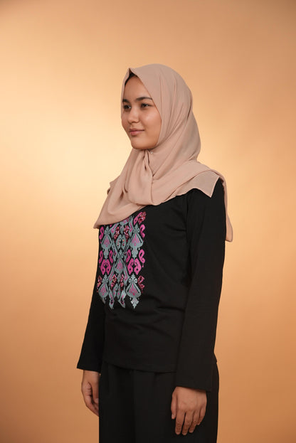 Ikat Bloom - Aqua —  Black —  Hand-Beaded