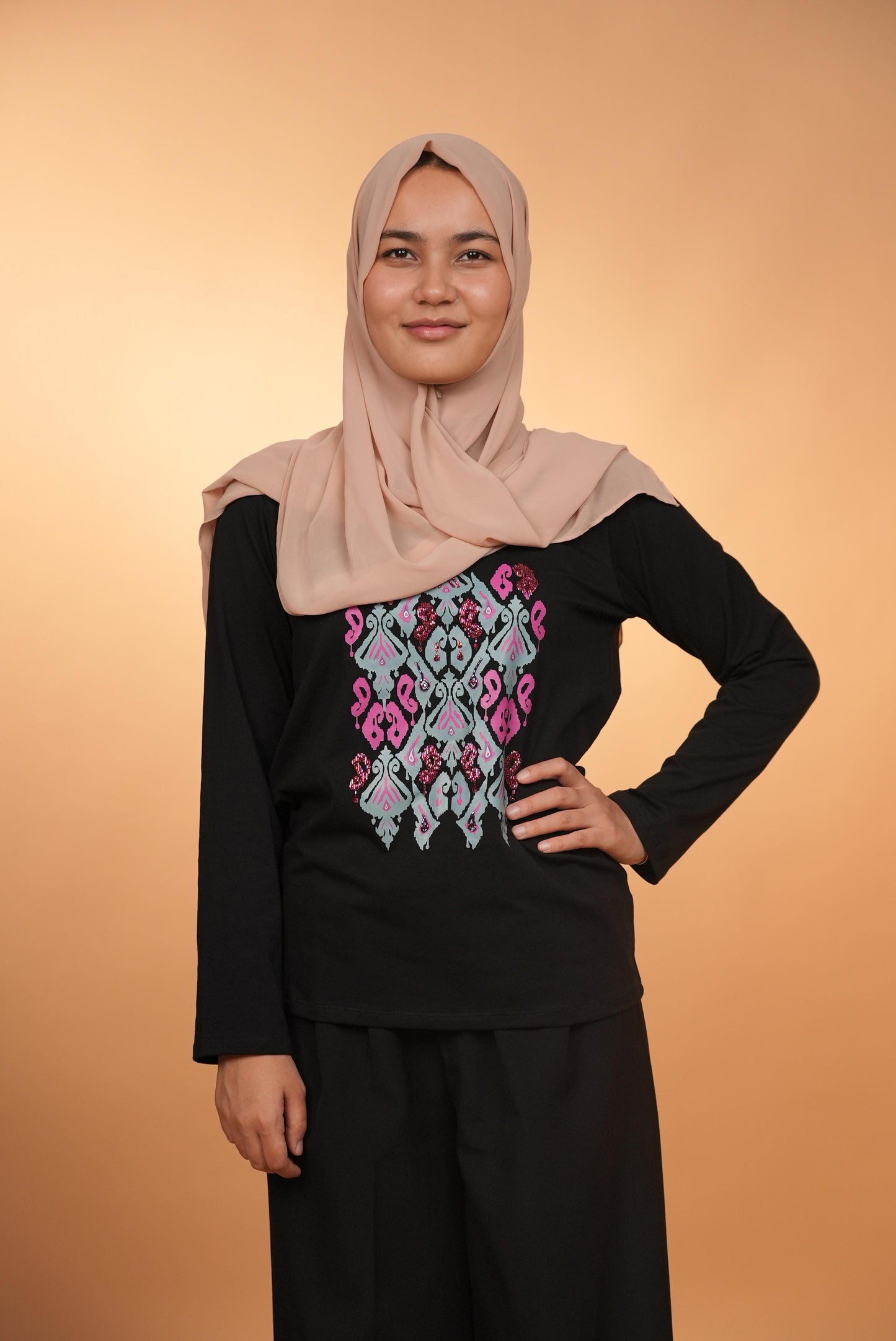 Ikat Bloom - Aqua —  Black —  Hand-Beaded