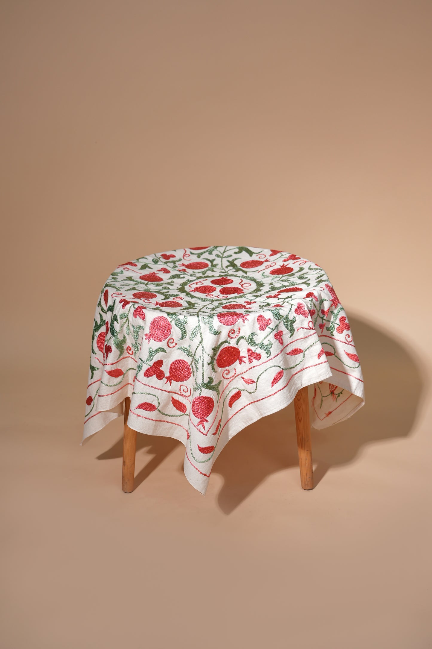 Hand-Embroidered Red Pomegranate Tablecloth