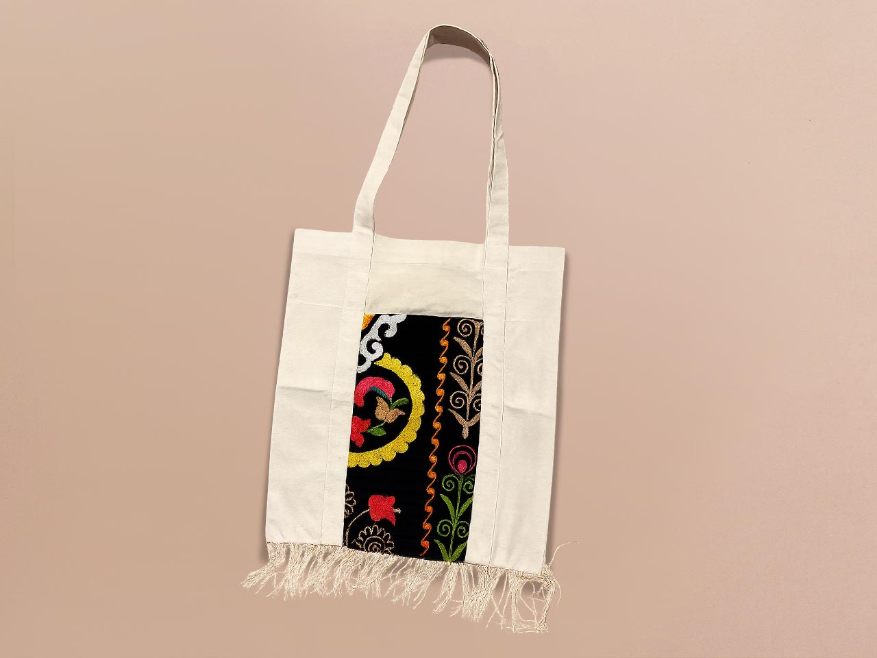 Reversible Chapan with Hood - Floral Suzani Design — Hand-Embroidered — Includes Matching Tote