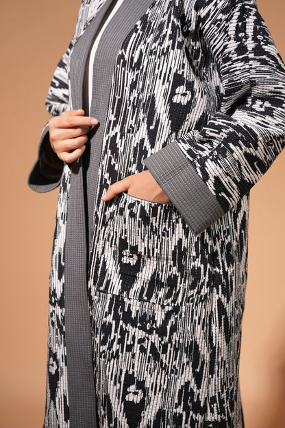 Reversible Ikat Chapan — Grey & Red — Hand-Embroidered — Includes Matching Tote