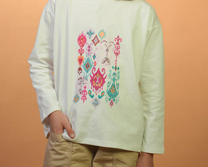Ikat Festive - Orchid - Ivory - Hand-Beaded