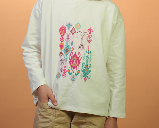 Ikat Festive - Orchid - Ivory - Hand-Beaded