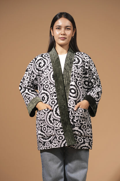 Reversible Velvet Ikat Chapan — Emerald Green — Hand-Embroidered