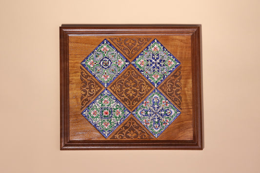 Handcrafted Wooden Wall Panel with Ceramic Inlay – 23×26 cm