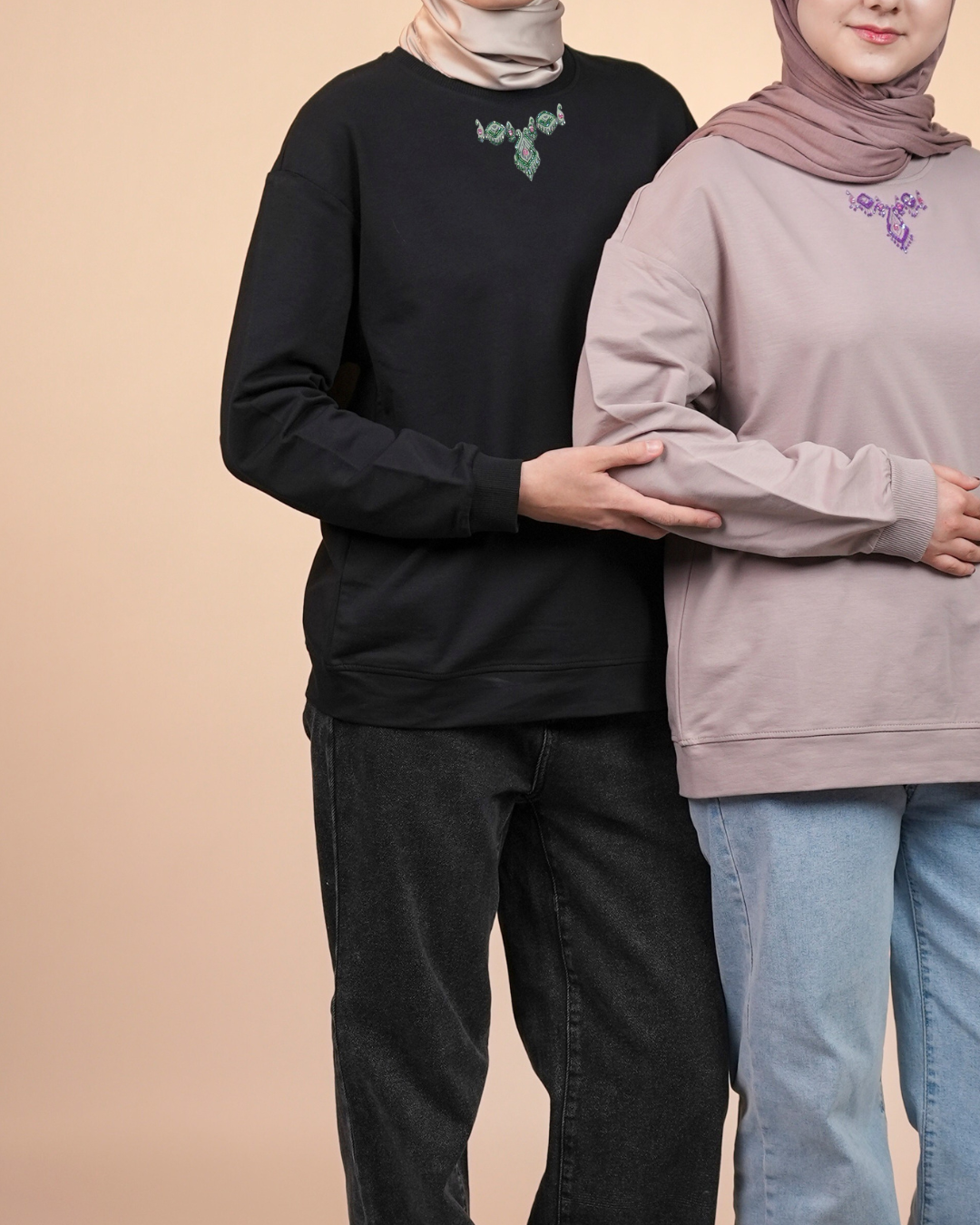 Ikat Festive - Lush Charm - Warm Black with Green Beads – Hand-Beaded