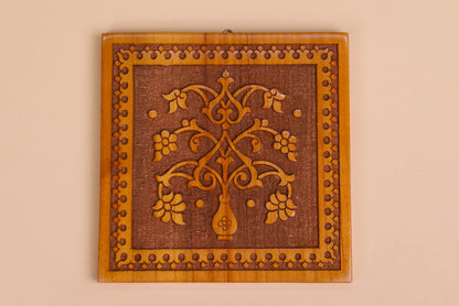 Handcrafted Wooden Wall Panel – Floral Design 16cm x 16cm