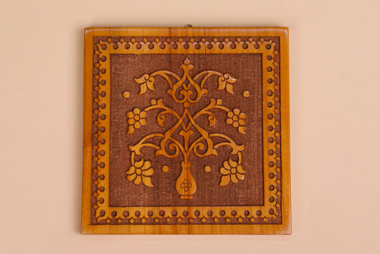 Handcrafted Wooden Wall Panel – Floral Design 16cm x 16cm