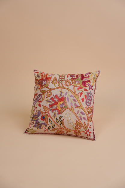 Hand-Embroidered Floral Pillow Case – Multicolor Suzani Design
