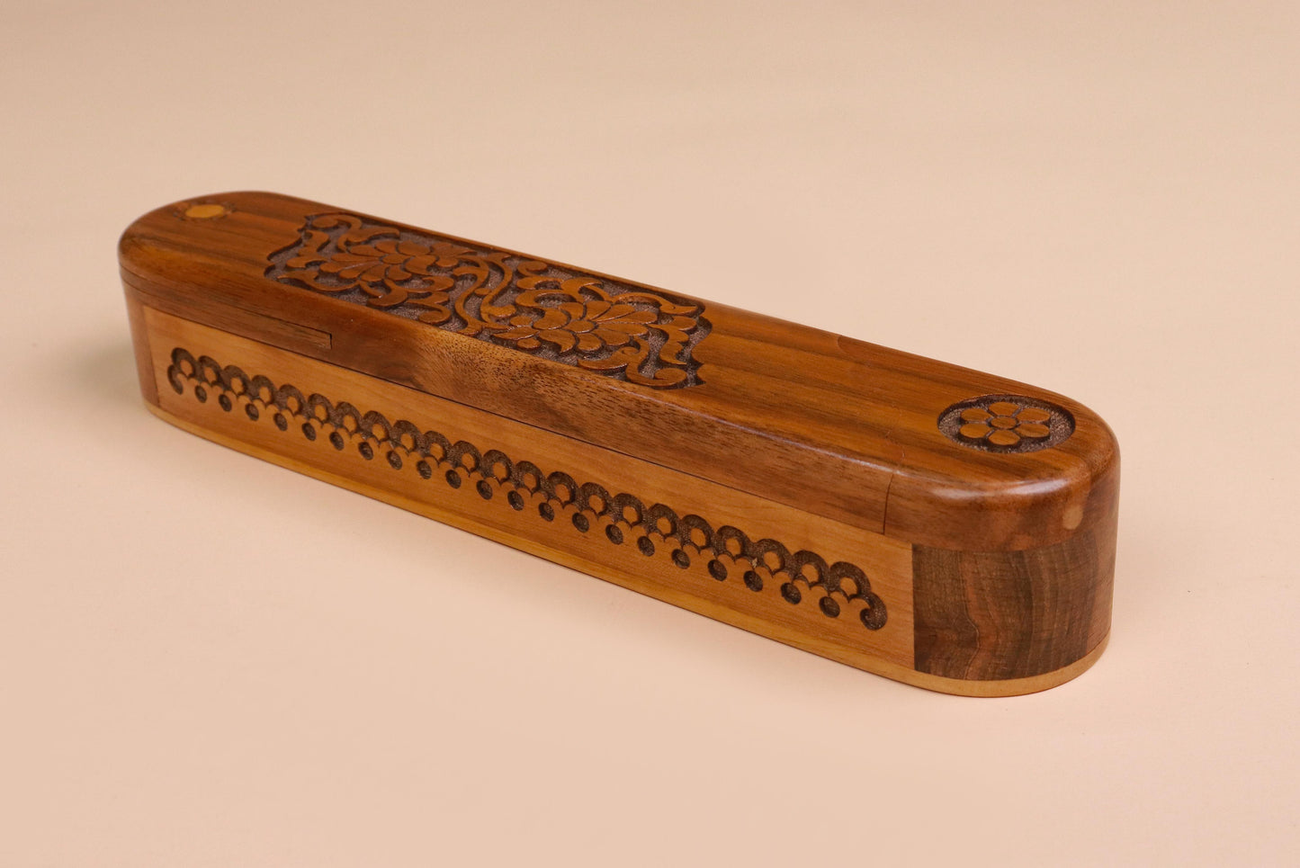 Hand-Carved Wooden Décor Box – 16cm x 4.5cm