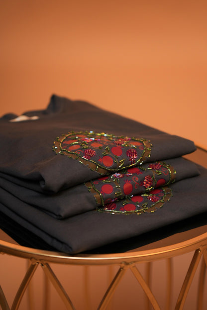 Suzani Ring —  Charcoal —  Hand-Beaded