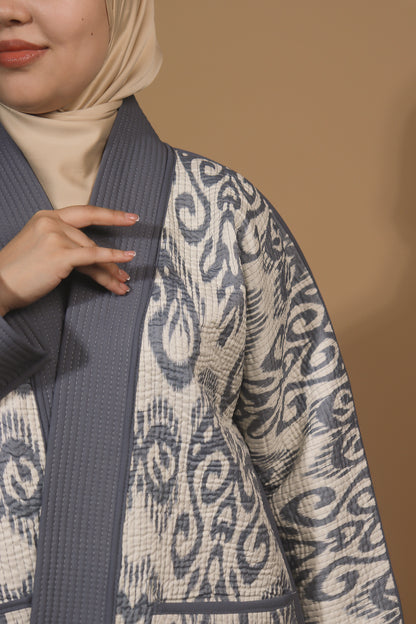 Reversible Ikat Chapan —  Blue & White — Hand-Embroidered — Includes Matching Tote