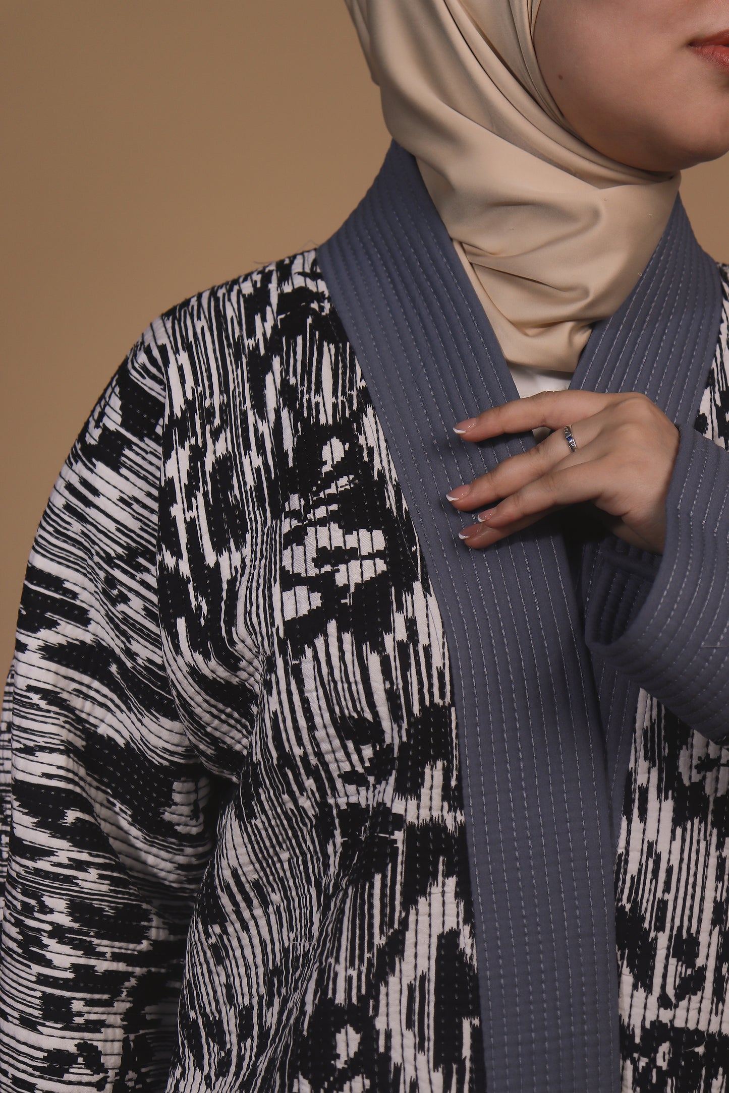 Reversible Ikat Chapan —  Blue & White — Hand-Embroidered — Includes Matching Tote