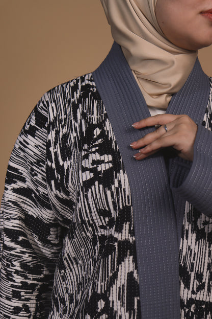 Reversible Ikat Chapan —  Blue & White — Hand-Embroidered — Includes Matching Tote