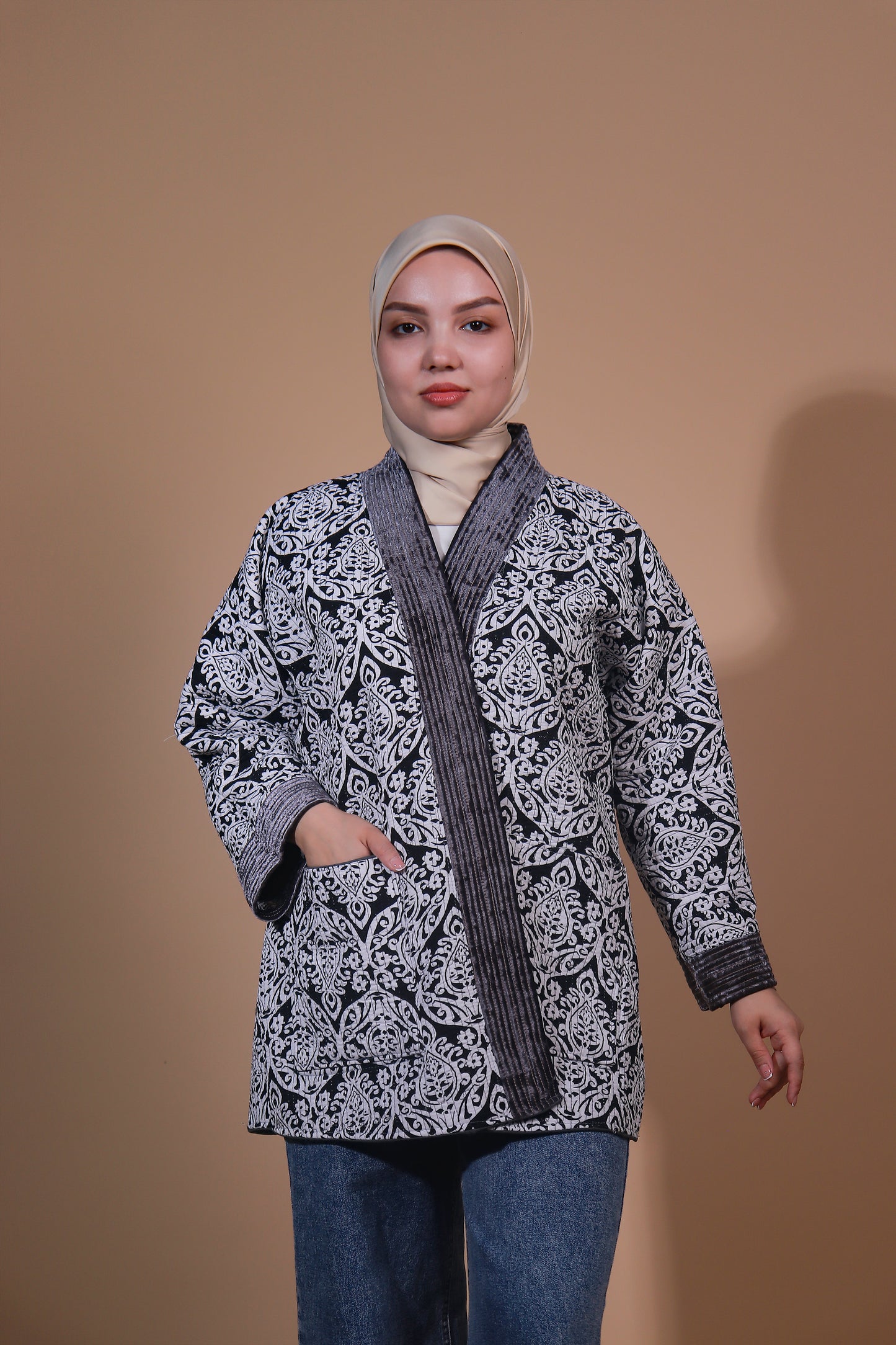 Reversible Velvet Ikat Coat — Silver & Golden — Hand-Embroidered