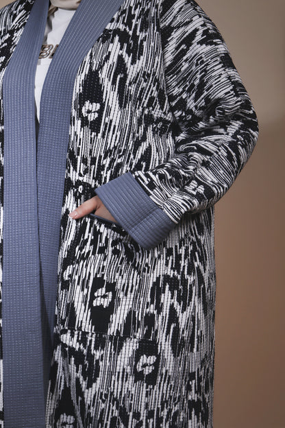 Reversible Ikat Chapan —  Blue & White — Hand-Embroidered — Includes Matching Tote