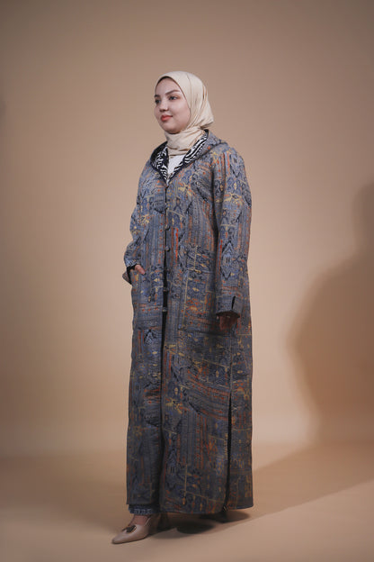 Reversible Chapan with Hood – Ikat Design — Hand-Embroidered — Includes Matching Tote