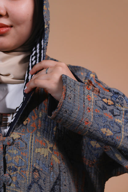 Reversible Chapan with Hood – Ikat Design — Hand-Embroidered — Includes Matching Tote