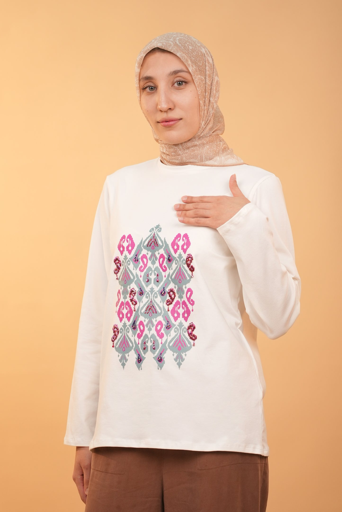 Ikat Bloom - Aqua —  White —  Hand-Beaded