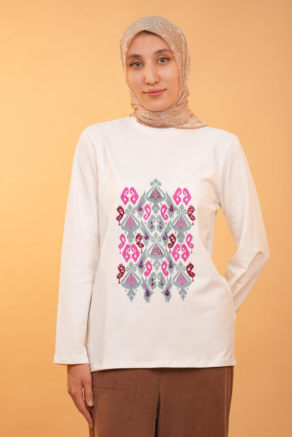 Ikat Bloom - Aqua —  White —  Hand-Beaded