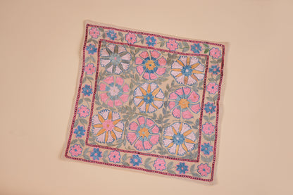 Hand-Embroidered Floral Pattern Pillow Case – Pink & Blue