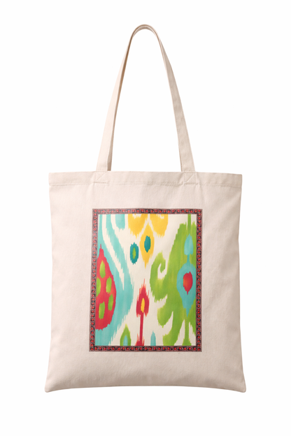 Cotton Tote Bag with Fresh Green & Yellow Ikat Print