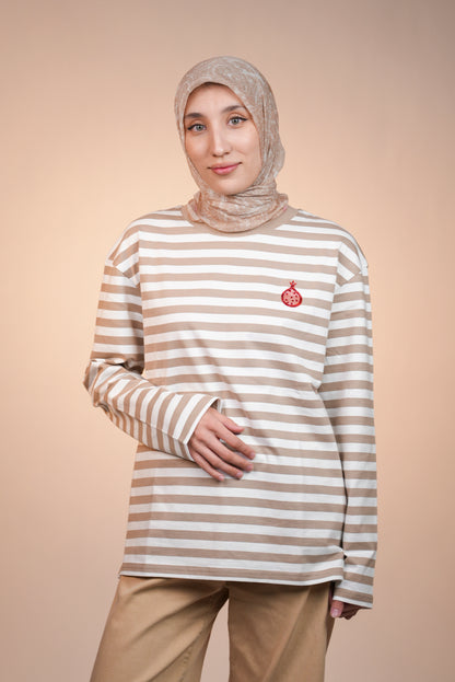 Anorée - Warm Stripe Beige – Hand-Beaded