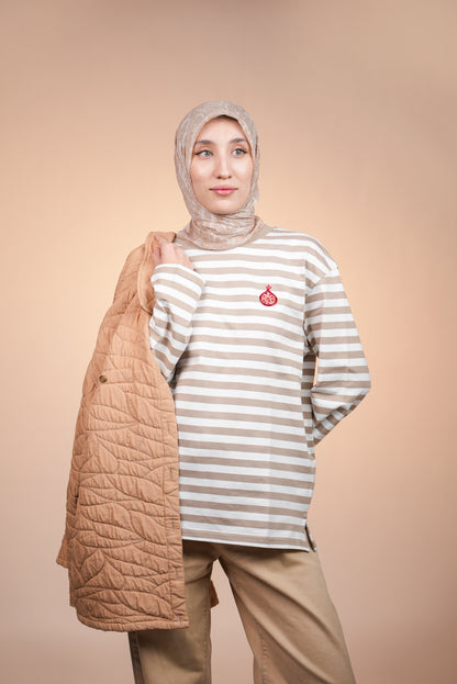 Anorée - Warm Stripe Beige – Hand-Beaded